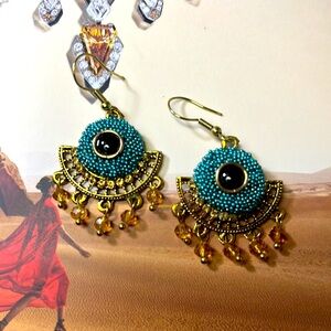 Antique Gold Glass Beads Earrings